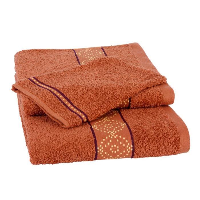 JULES CLARYSSE Lot de 1 serviette + 1 drap de bain + 1 gant de toilette ORIENTAL - Orange