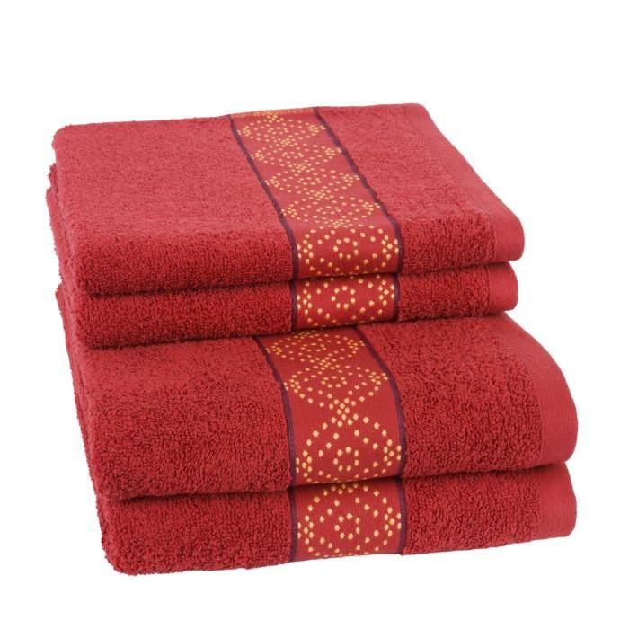 JULES CLARYSSE Lot de 2 draps de bain + 2 serviettes de toilette ORIENTAL - Rouge