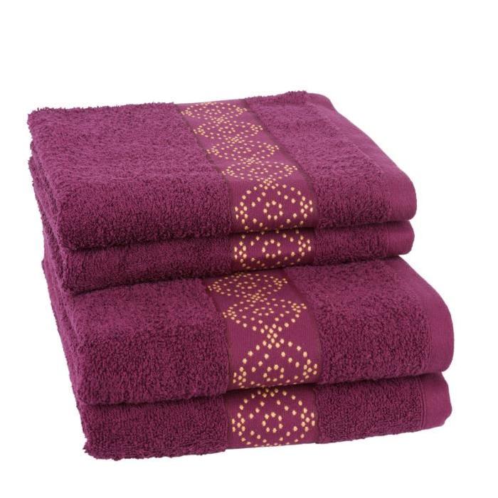 JULES CLARYSSE Lot de 2 draps de bain + 2 serviettes de toilette ORIENTAL - Prune