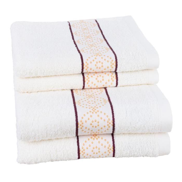 JULES CLARYSSE Lot de 2 draps de bain + 2 serviettes de toilette ORIENTAL - Ivoire