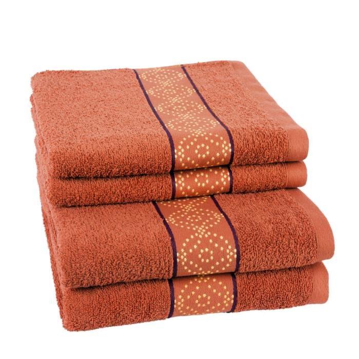 JULES CLARYSSE Lot de 2 draps de bain + 2 serviettes de toilette ORIENTAL - Orange