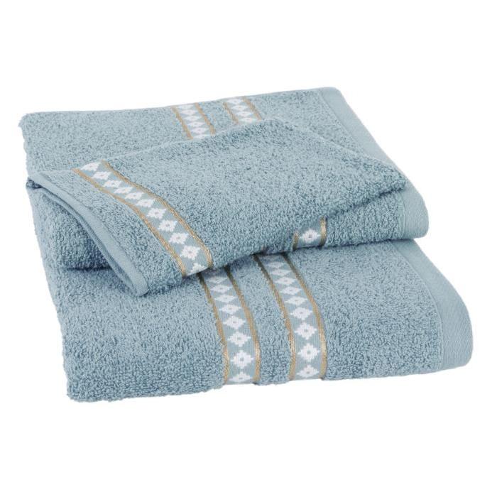 JULES CLARYSSE Lot de 1 serviette + 1 drap de bain + 1 gant de toilette GOLD TILE - Turquoise