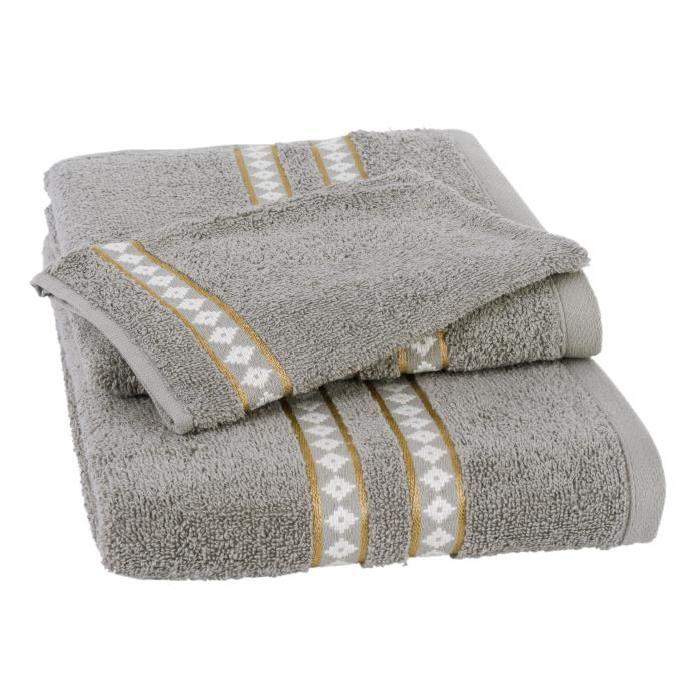 JULES CLARYSSE Lot de 1 serviette + 1 drap de bain + 1 gant de toilette GOLD TILE - Gris