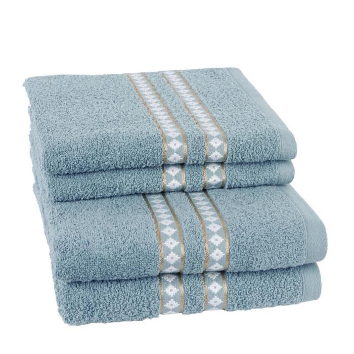 JULES CLARYSSE Lot de 2 draps de bain + 2 serviettes de toilette GOLD TILE - Bleu Vert