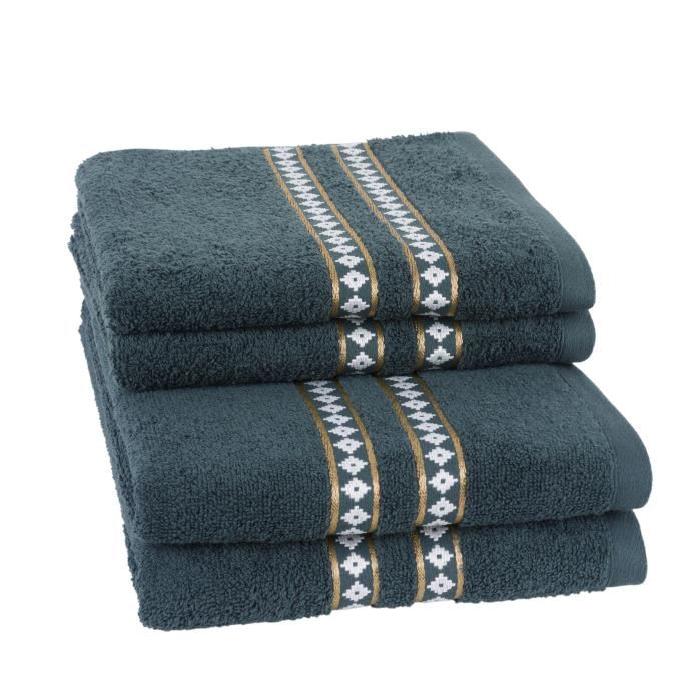 JULES CLARYSSE Lot de 2 draps de bain + 2 serviettes de toilette GOLD TILE - Turquoise