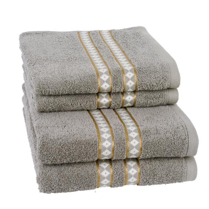 JULES CLARYSSE Lot de 2 draps de bain + 2 serviettes de toilette GOLD TILE - Gris