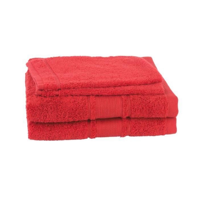 JULES CLARYSSE Lot de 2 serviettes + 2 gants de toilette ROYALE - Rouge