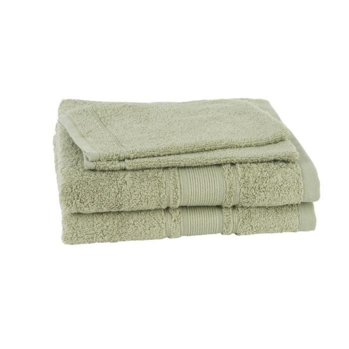 JULES CLARYSSE Lot de 2 serviettes + 2 gants de toilette ROYALE - Vert Olive