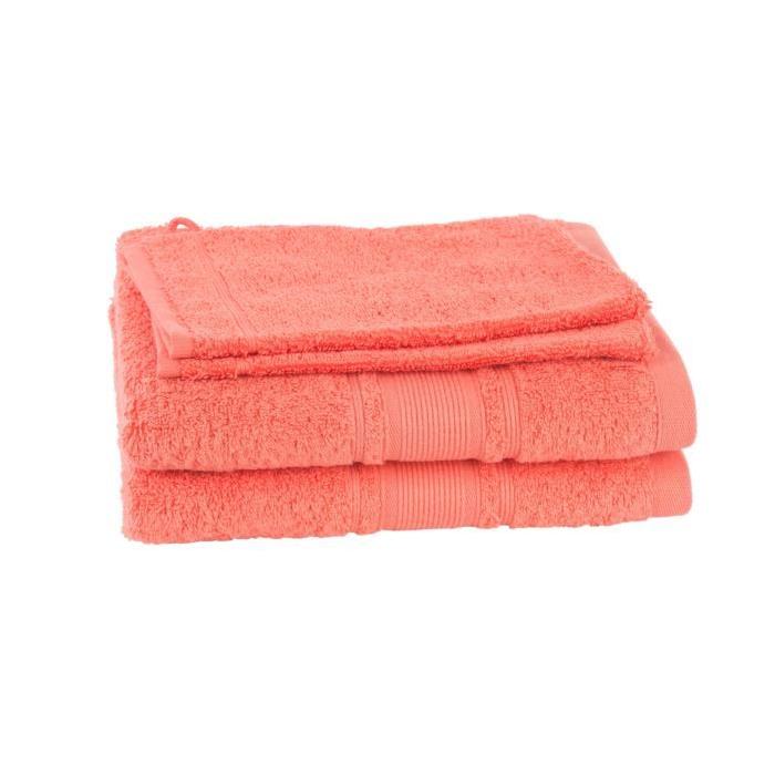 JULES CLARYSSE Lot de 2 serviettes + 2 gants de toilette ROYALE - Corail