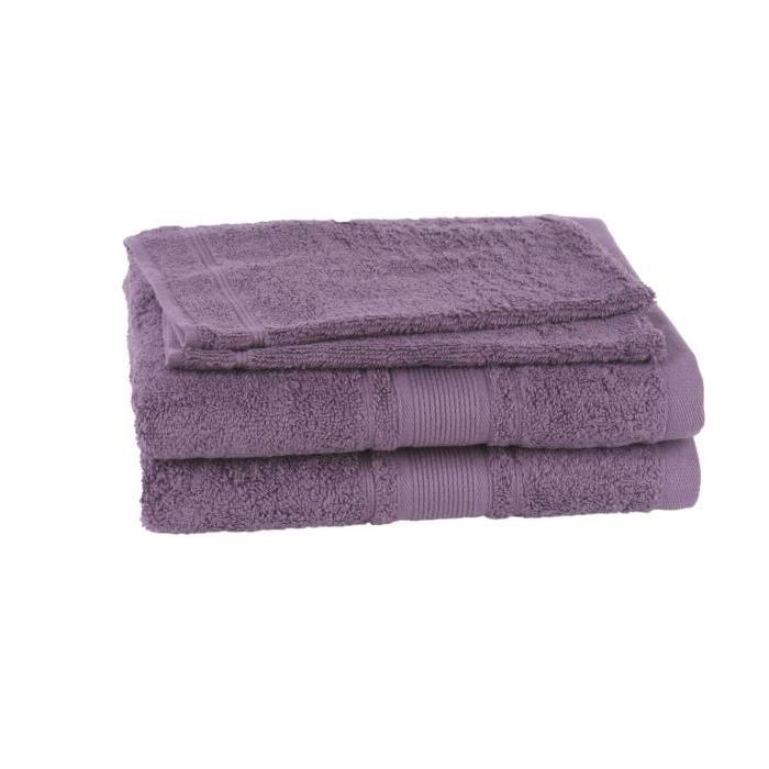 JULES CLARYSSE Lot de 2 serviettes + 2 gants de toilette ROYALE - Mauve