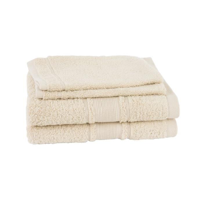 JULES CLARYSSE Lot de 2 serviettes + 2 gants de toilette ROYALE - Beige