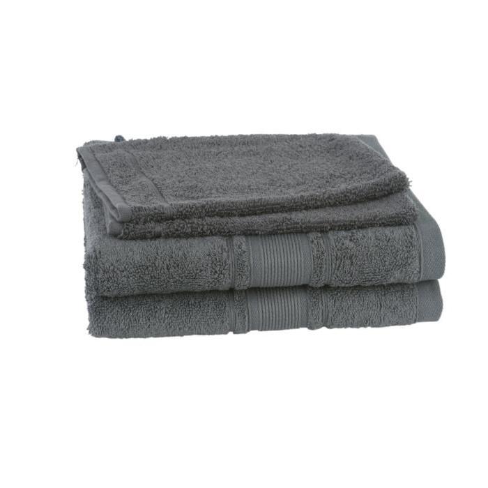 JULES CLARYSSE Lot de 2 serviettes + 2 gants de toilette ROYALE - Gris Foncé