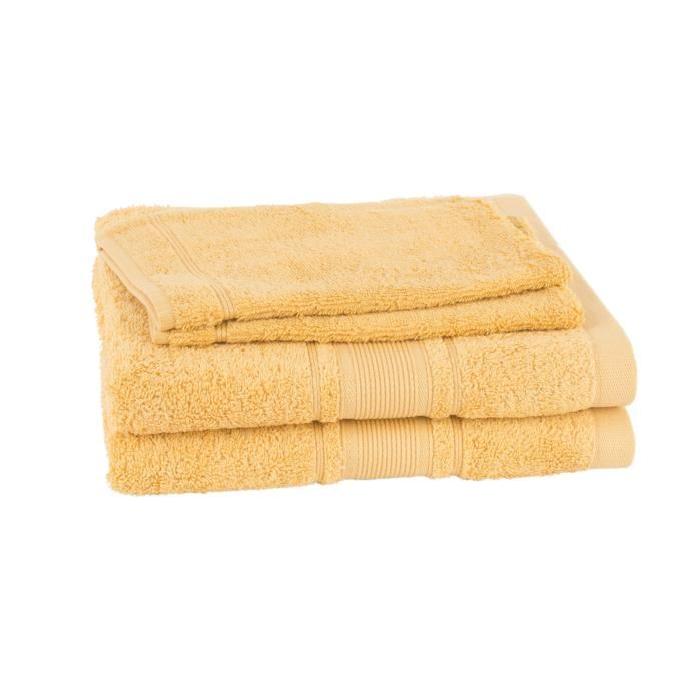 JULES CLARYSSE Lot de 2 serviettes + 2 gants de toilette ROYALE - Jaune