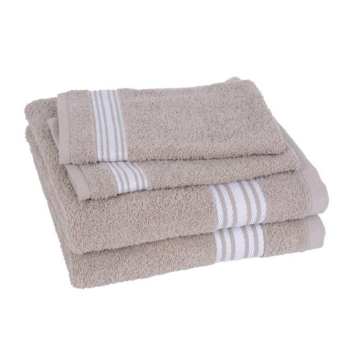 JULES CLARYSSE Lot de 2 serviettes 50x100 cm + 2 gants 15x21 cm Pure sable