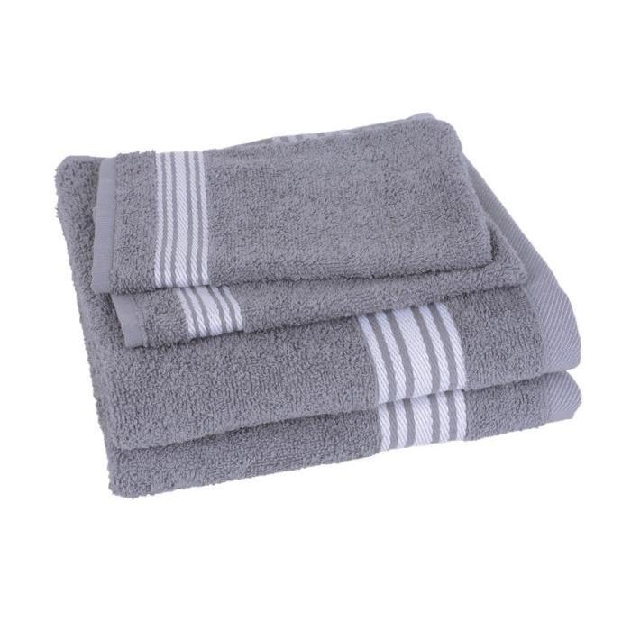 JULES CLARYSSE Lot de 2 serviettes 50x100 cm + 2 gants 15x21 cm Pure gris