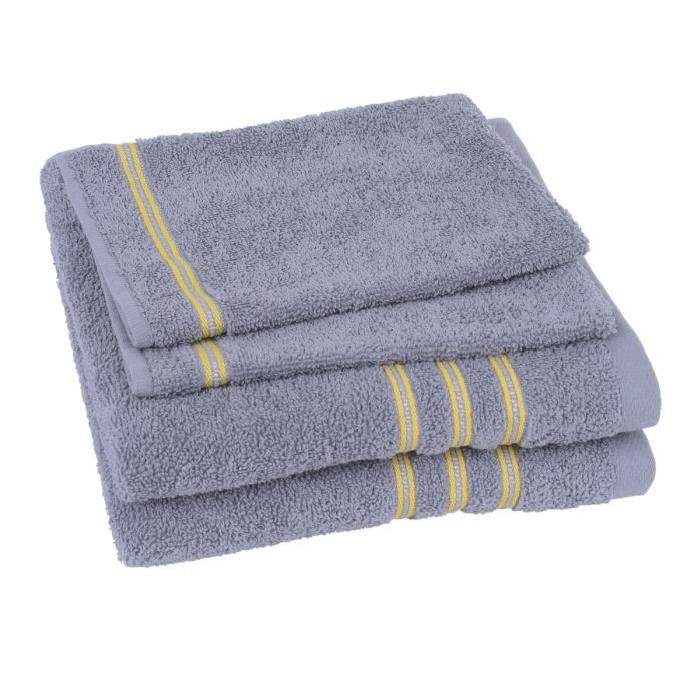 JULES CLARYSSE Lot de 2 serviettes 50x100 cm + 2 gants 15x21 cm Nima gris