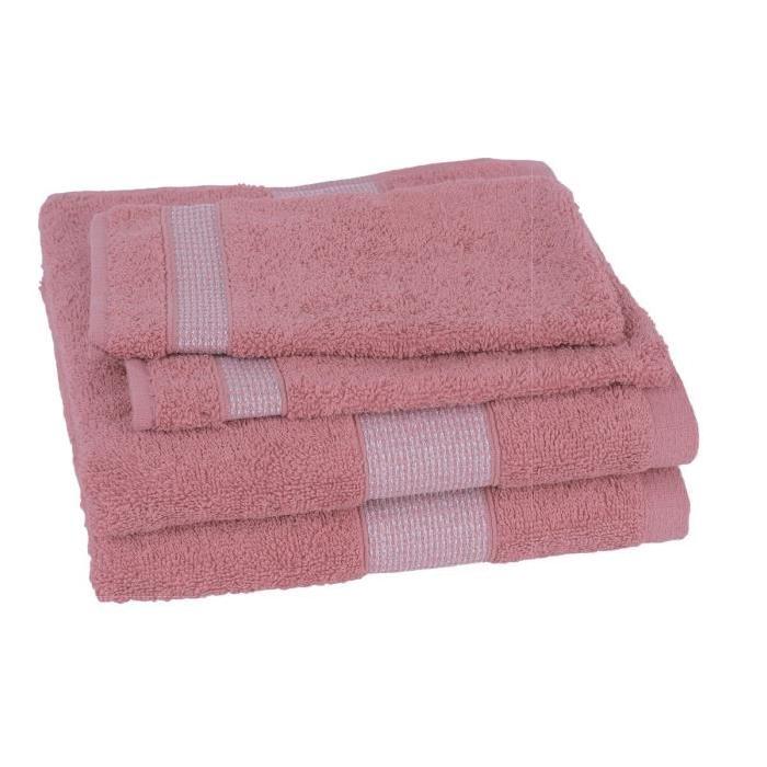 JULES CLARYSSE Lot de 2 serviettes 50x100 cm + 2 gants 15x21 cm Sukan vieux rose