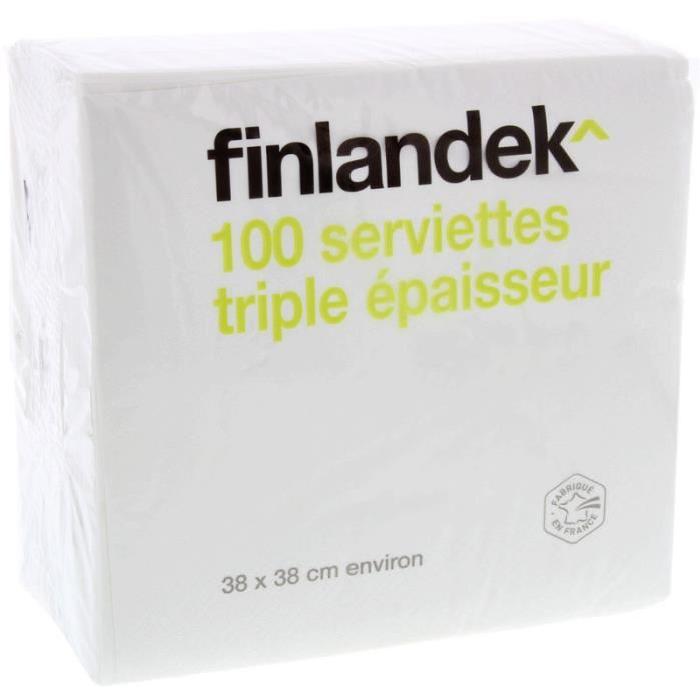 FINLANDEK 100 Serviettes Blanches - 38 x 38cm - 3plis