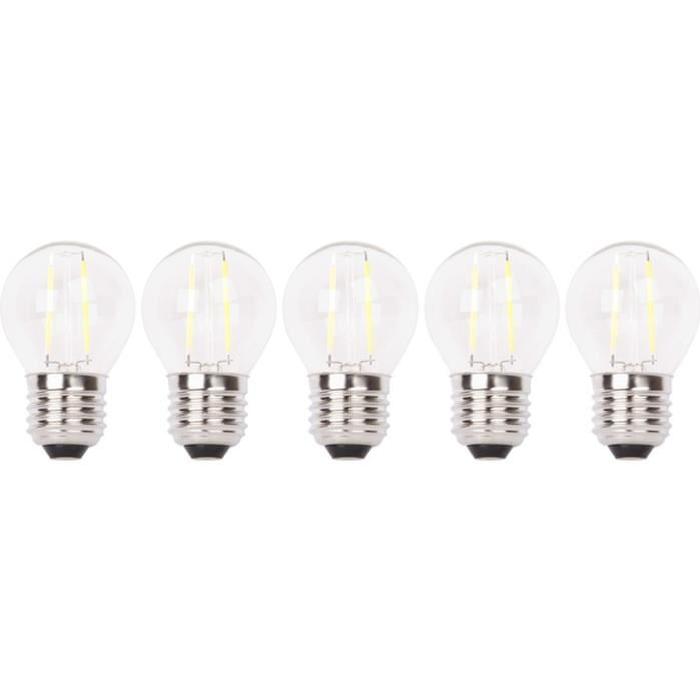 XQ-LITE Lot de 5 ampoules LED filament E27 globe 2W équivalence 20W