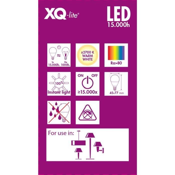 XQ-LITE Ampoule LED filament E14 globe 2W équivalence 20W