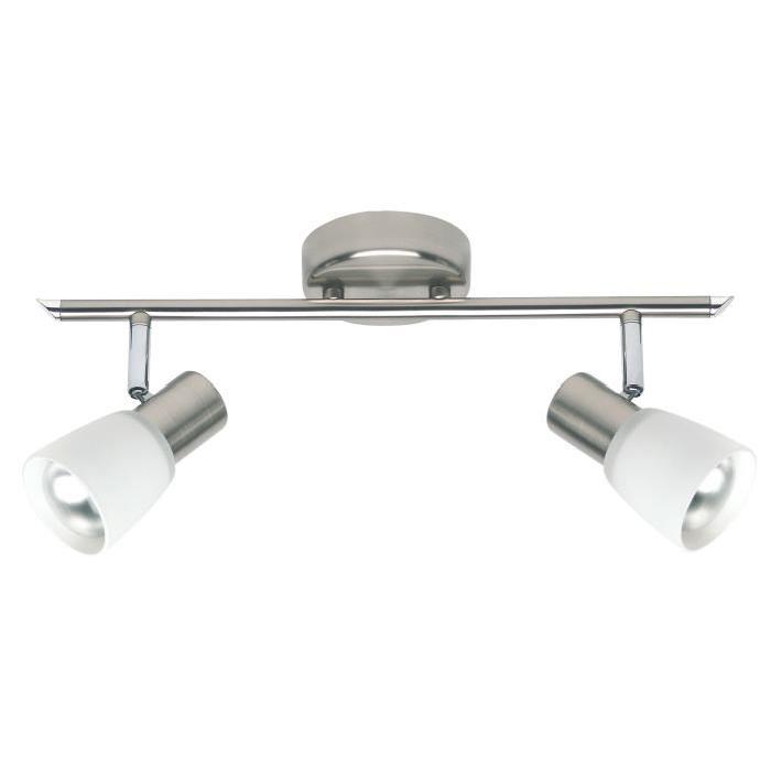 BRILLIANT Plafonnier barre a 2 lumieres Luca hauteur 15 cm E14 40W chrome et blanc