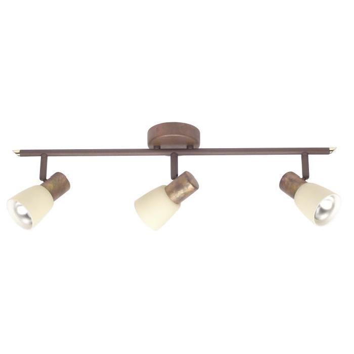 BRILLIANT Plafonnier barre a 3 lumieres Luca hauteur 15 cm E14 40W cuivre vieilli et beige