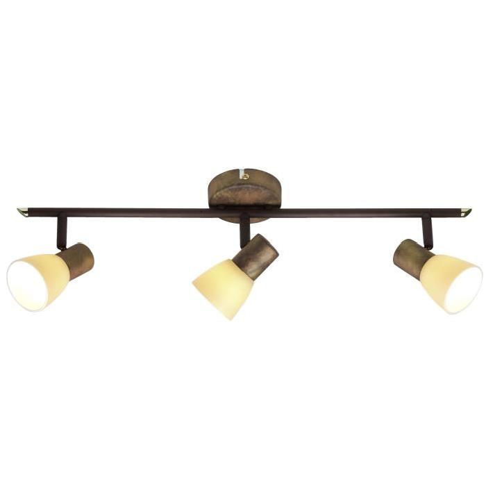 BRILLIANT Plafonnier barre a 3 lumieres Luca hauteur 15 cm E14 40W cuivre vieilli et beige