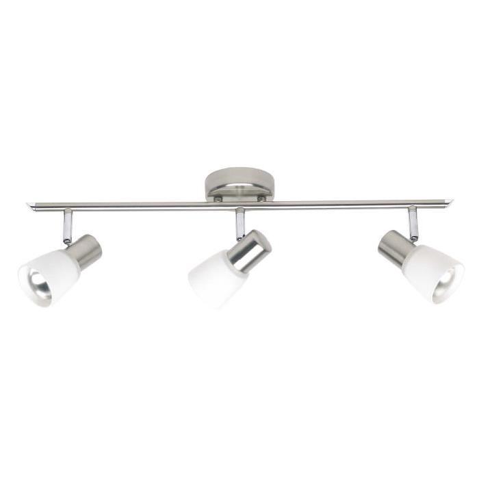 BRILLIANT Plafonnier barre a 3 lumieres Luca hauteur 15 cm E14 40W chrome et blanc