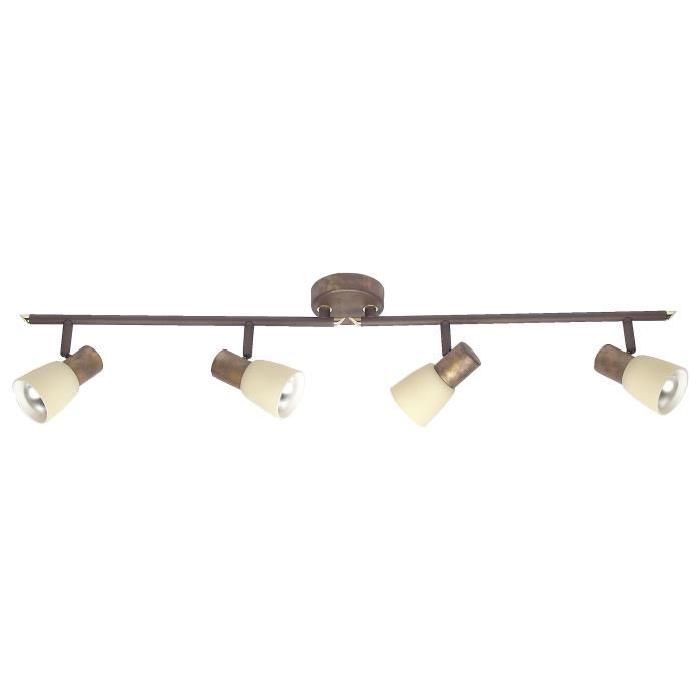 BRILLIANT Plafonnier barre a 4 lumieres Luca hauteur 15 cm E14 40W cuivre vieilli et beige