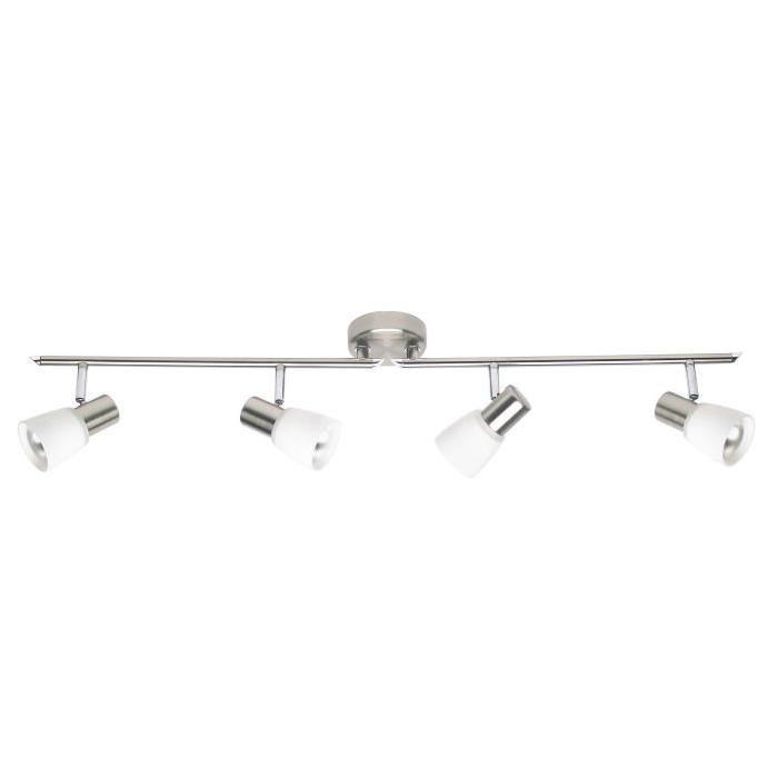 BRILLIANT Plafonnier barre a 4 lumieres Luca hauteur 15 cm E14 40W chrome et blanc