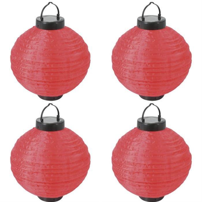 Lot de 4 Lampions solaires rouges