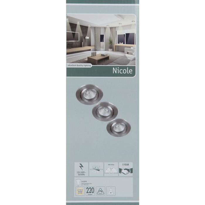 XQ-LITE Kit de 3 spots orientables Nicole GU10 35 W gris