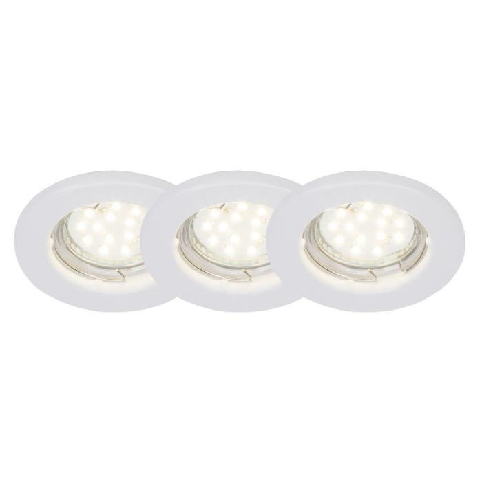 BRILLIANT Kit de 3 spots encastrable fixes Classic LED diametre 8 cm GU10 3W blanc