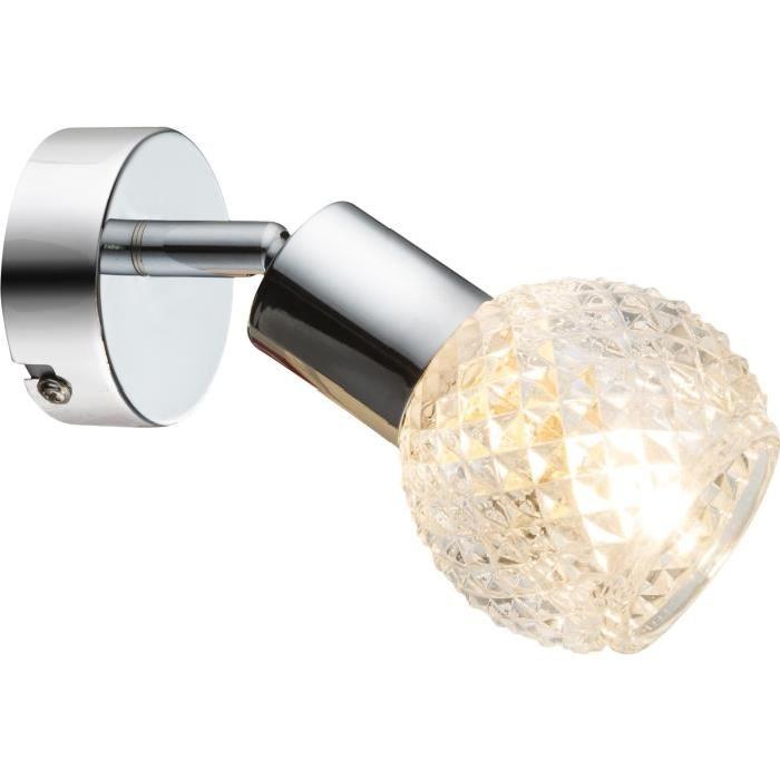 GLOBO LIGHTING Spot chrome  - Verre translucide - l8 cm x H15,5 cm - 40W 230V requise