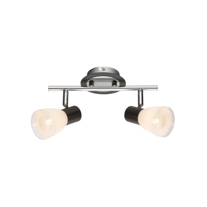 GLOBO LIGHTING Spot chrome - Bois brun foncé - Verre opal translucide - 260 mm x 140 mm x 145 mm