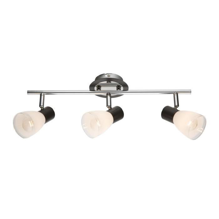 GLOBO LIGHTING Spot chrome - Bois brun foncé - Verre opal translucide - 450 mm x 140 mm x 145 mm