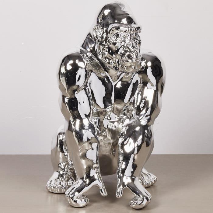 Statuette de gorille debout 29,5x26x41 cm chromé