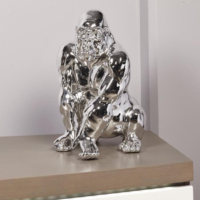 Statuette de gorille debout 29,5x26x41 cm chromé