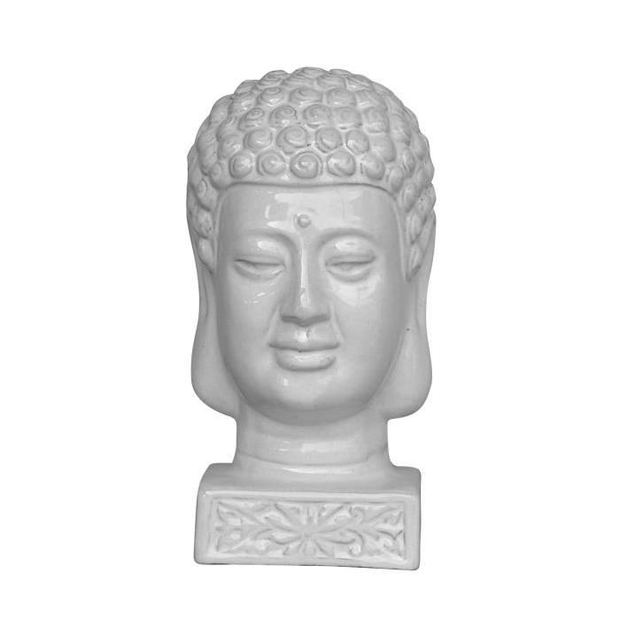 HOMEA Tete de bouddha émaillée déco Ř17xH33 cm blanc