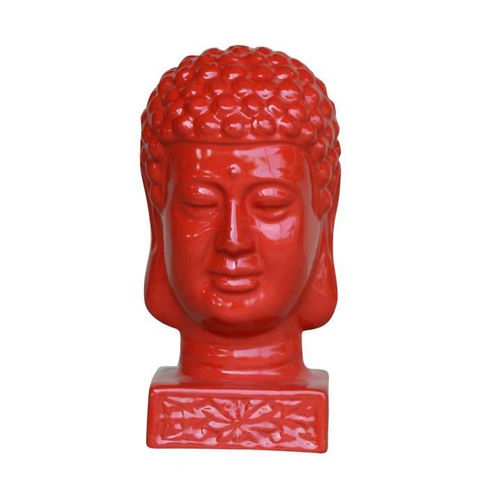 HOMEA Tete de bouddha émaillée déco Ř17xH33 cm rouge