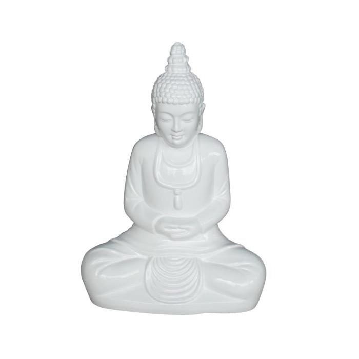 HOMEA Bouddha assis déco H55 cm laqué blanc