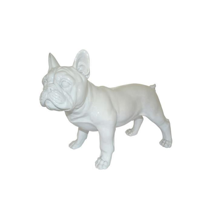 HOMEA Bouledogue déco en polyrésine 26,5x13,5xH22 cm blanc