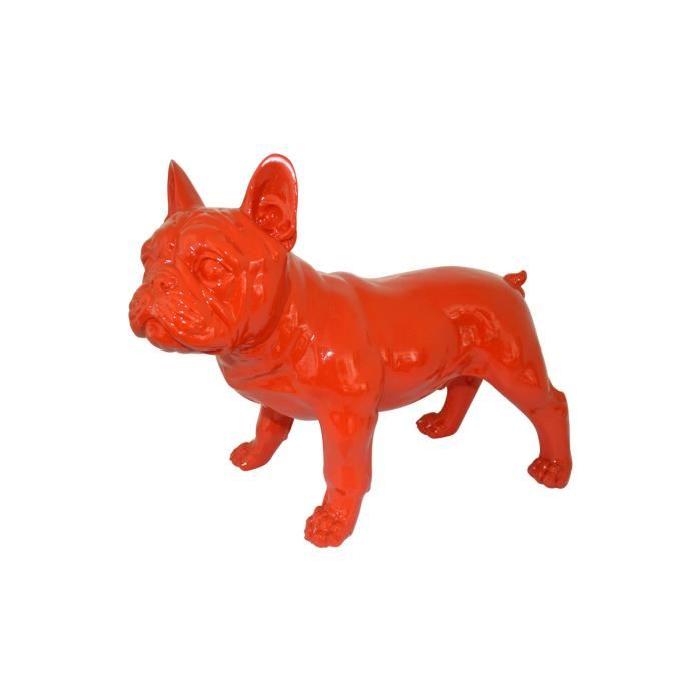 HOMEA Bouledogue déco en polyrésine 26,5x13,5xH22 cm rouge