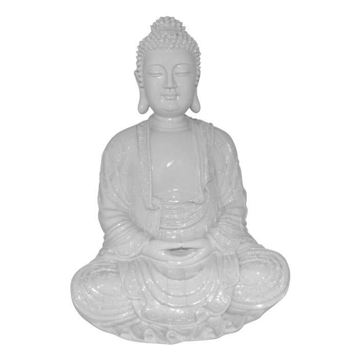 HOMEA Bouddha déco en polyrésine 24,5x23,5xH35,5 cm blanc