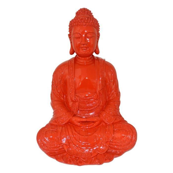 HOMEA Bouddha déco en polyrésine 24,5x23,5xH35,5 cm rouge