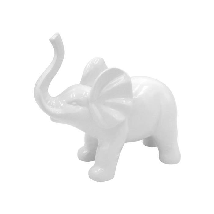 HOMEA Eléphant déco en céramique 22,7x10,6xH20 cm blanc