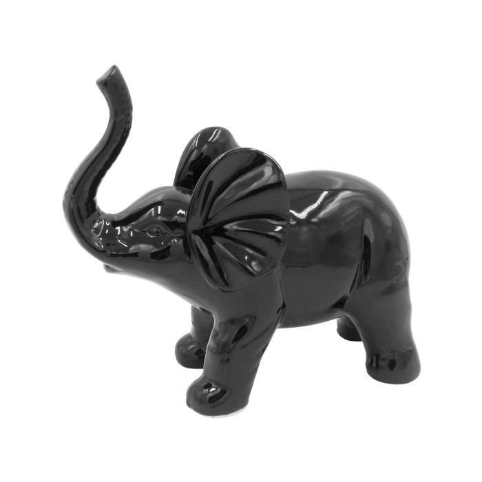 HOMEA Eléphant déco en céramique 22,7x10,6xH20 cm noir