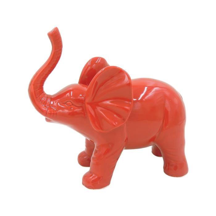 HOMEA Eléphant déco en céramique 22,7x10,6xH20 cm rouge