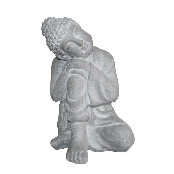 HOMEA Bouddha penseur déco 29x28xH42cm blanc