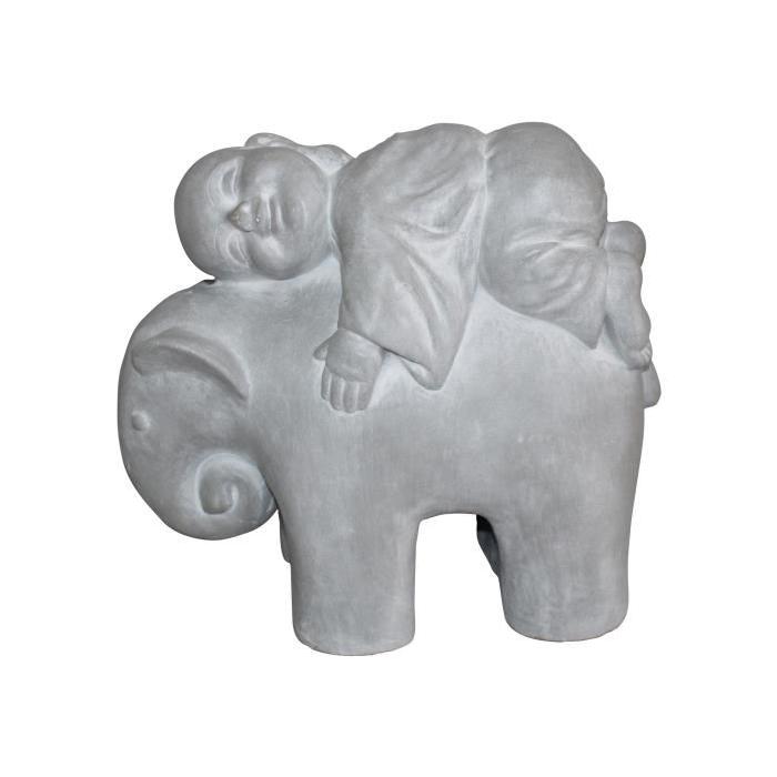 HOMEA Eléphant et moine déco 41x19xH35 cm blanc